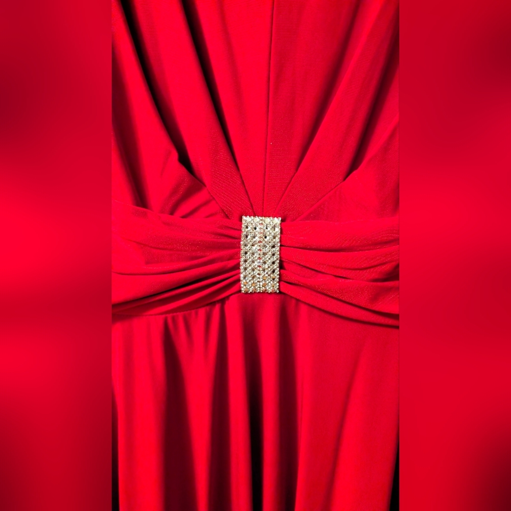 Elegant Red Plus Size Dress with Rhinestone Detail